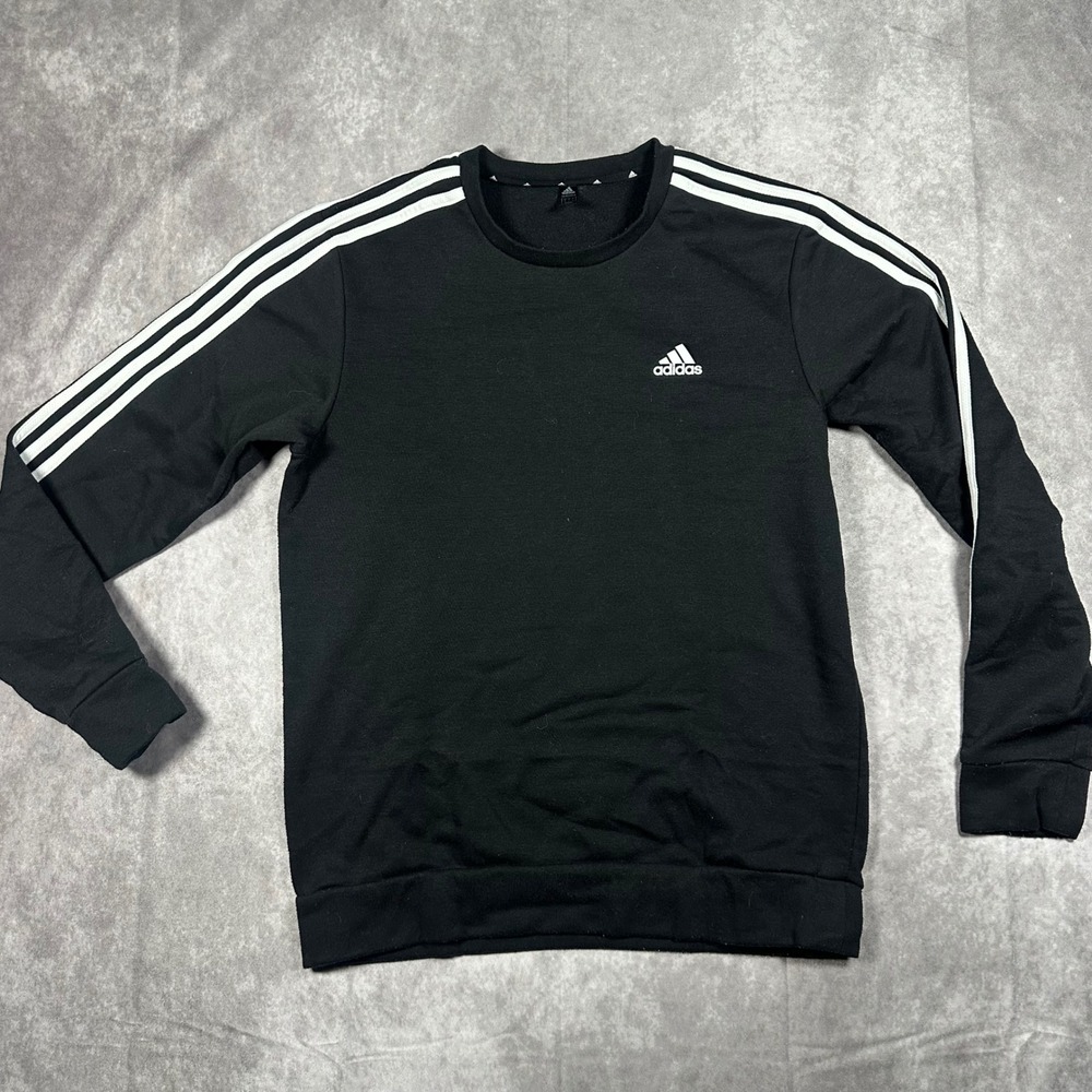 Adidas Men Primegreen 3-Stripe Crewneck Sweatshirt M Black White Athletic Fleece